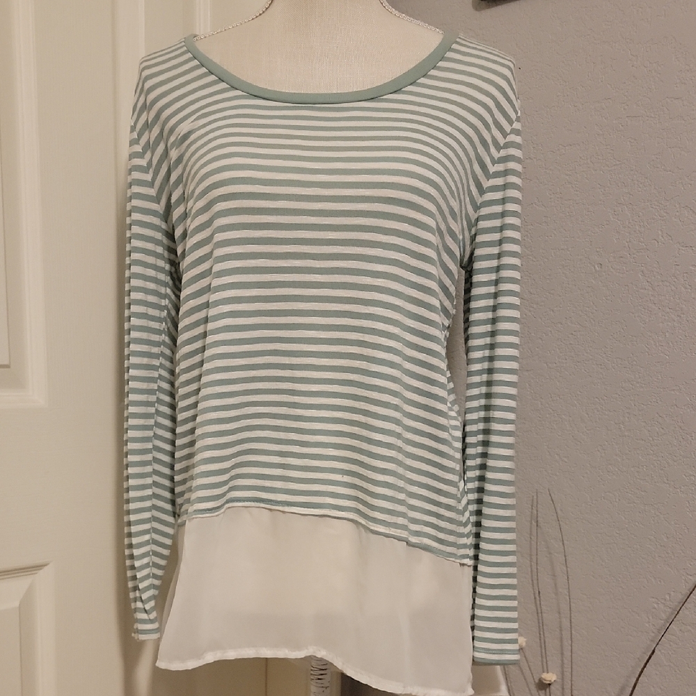 BKE Mint and White Striped Long Sleeve Top